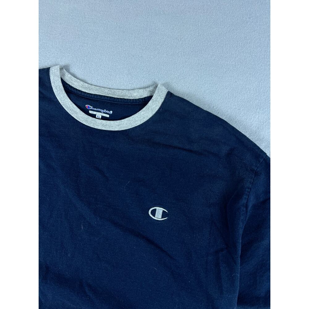 Champion T-Shirt Mens XL Blue Short Sleeve Crew Neck Logo Embroidered Ringer Tee - Picture 2 of 6